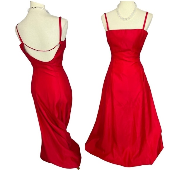 Vintage Dresses & Skirts - Vintage Gunne Sax Y2K Evening Gown Red Spaghetti Strap A-Line Long Dress Formal